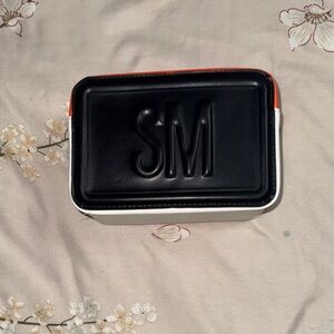 Stylish Black White  and orange color block Bag